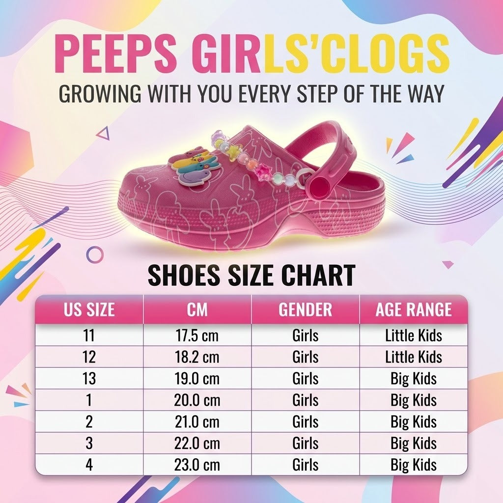 Peeps Girls'Clogs - Lightweight Comfort Casual Dual Size (Little Kids/ Big Kids)