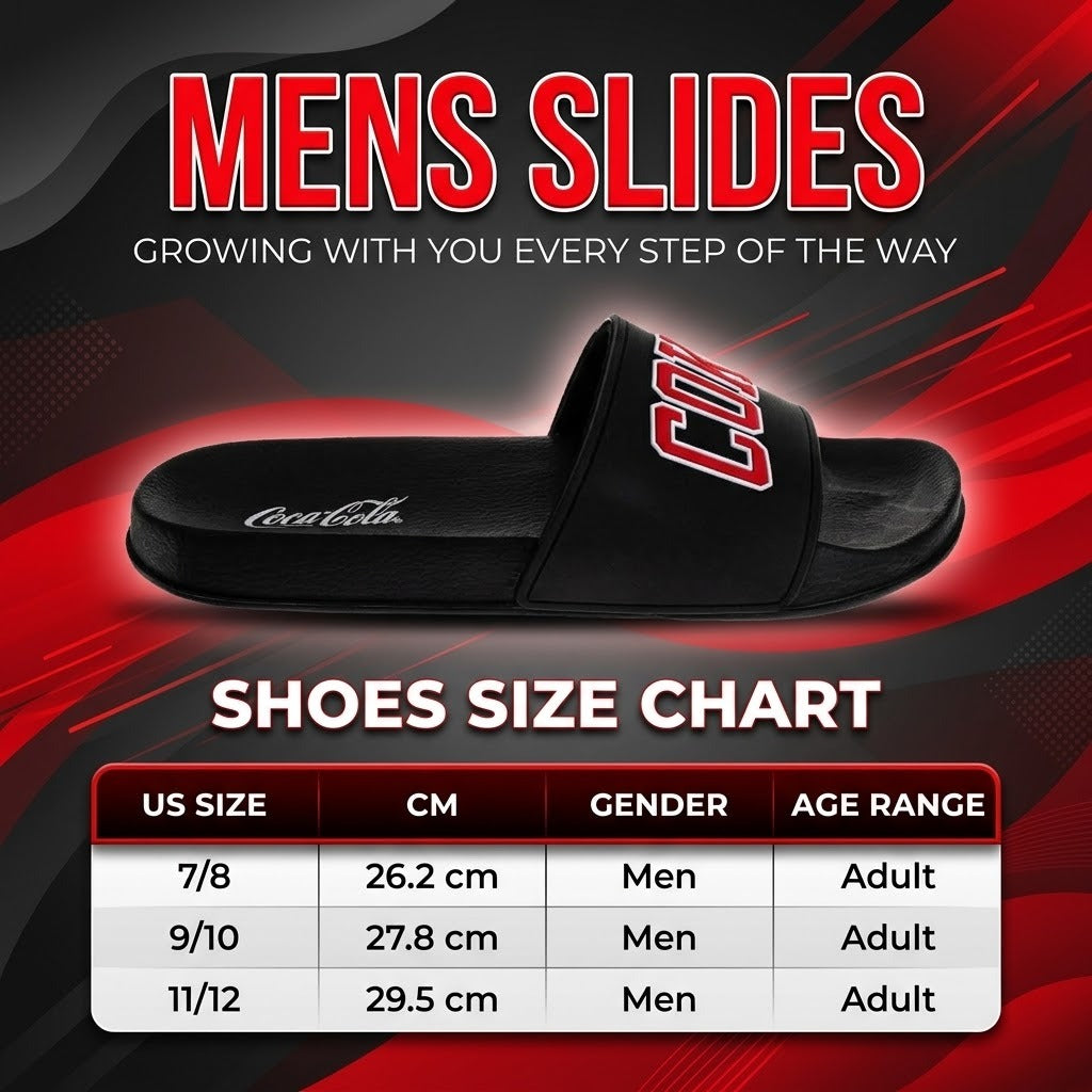 Coca-Cola Coke Men’s Slide Sandals – Black COKE Logo Slip-On Slides Extra Cushion Comfort Casual Slides (Adults)