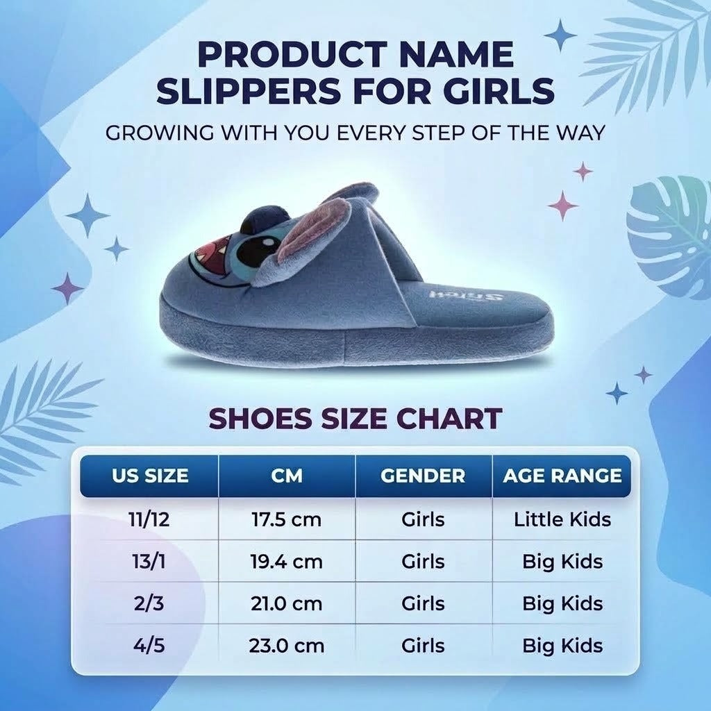Disney Kids Lilo and Stitch Slippers for Girls' Stitch Plush Warm Soft Aline Comfy Lightweight House Shoes (Little Kids/Big Kids)