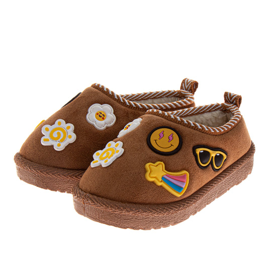 Josmo Kids' Cozy Plush Slip-On House Slippers, Fun Patch Indoor Outdoor Slippers (Toddler)