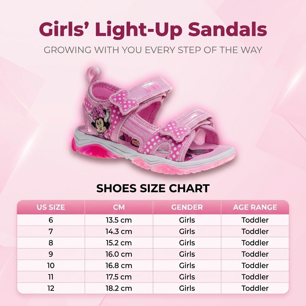 Disney Minnie Mouse Girls' Light-Up Sandals - Fun, Colorful, and Comfortable Footwear (Toddler – Little Kid)