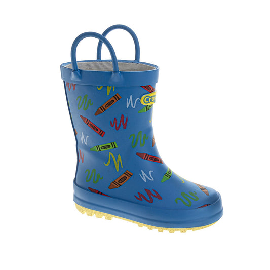 Crayola™ Kids Crayon Print Rain Boots Waterproof Pull On Rubber Boots with Easy Carry Handles (Toddler/Little Kids)