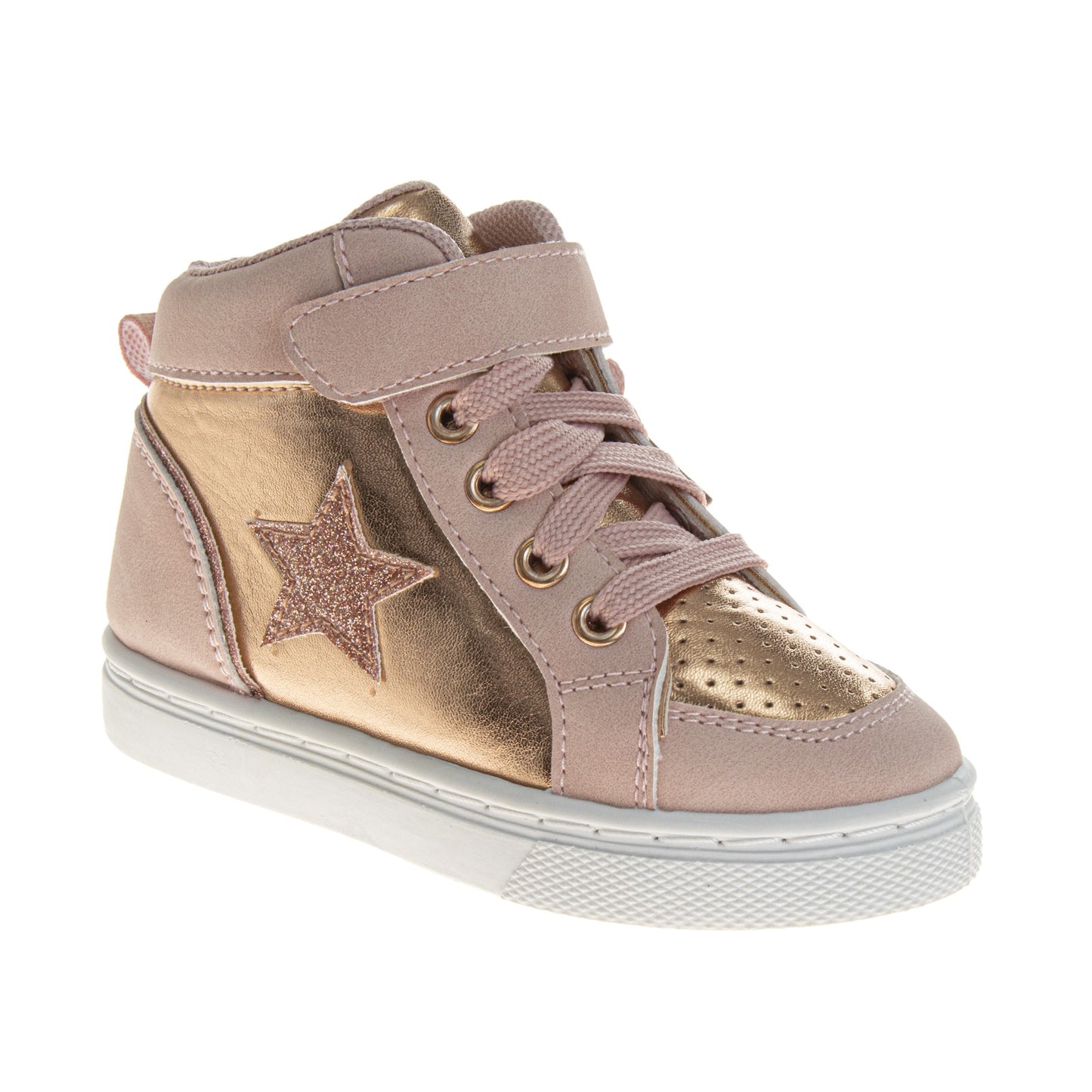Kensie Girl High-Top Sneakers – Girls Glitter Star Fashion Shoes with Hook-and-Loop Strap (Toddler/Little Kid)
