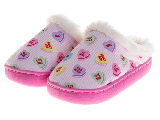 Sweethearts Conversation Hearts Slippers Girls Cozy Furry Comfort Soft Plush Warm Lined Indoor Wear (Little Kid / Big Kid)