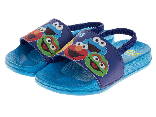 Sesame Street Slide Sandals for Kids Characters Design Blue SlipOn Quick Dry Pool/Beach (Toddler / Little Kid)