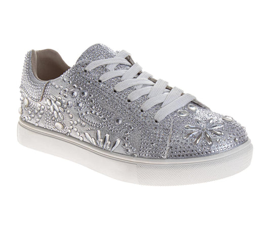 Badgley Mischka Glitzy Sneakers Girls' Sparkle Detail Fashion Forward Glamorous Casual Chic Comfort Fit (Little Kid / Big Kid)