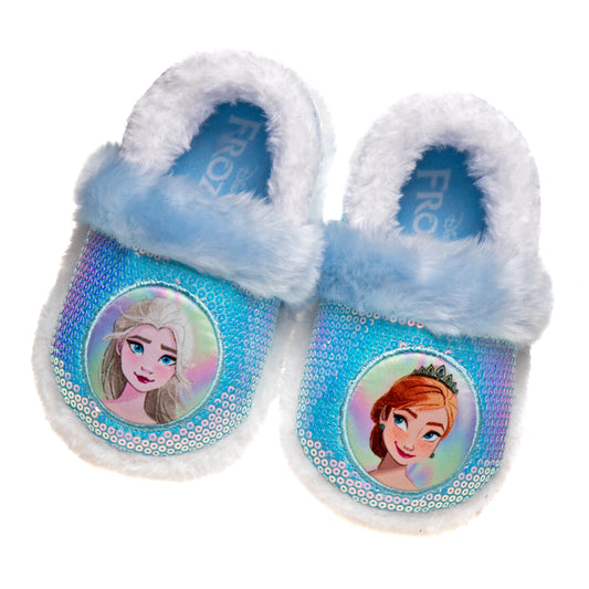 Disney Frozen Girls' Slippers - Elsa and Anna Plush Lightweight Warm Comfort Soft Aline House Shoes Blue Purple (sizes 5-12 Toddler)