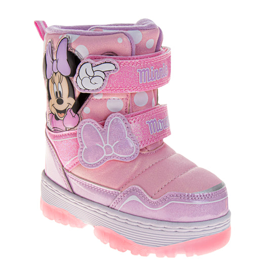 Disney Minnie Mouse Boots Girls Pink Glitter Details Fashion Warm Lined Side Zipper Durable Sole (Toddler / Little Kid)
