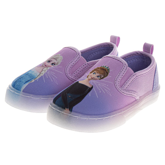 Disney Frozen Design Elsa and Anna Slip On Canvas Girls Easy Wear Casual Style Glitter Detail Everyday Comfort NoLace Design (Toddler / Little Kid)