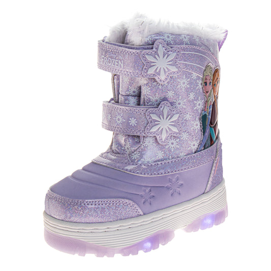 Disney Frozen Elsa and Anna Design Snow Boots Girls Warm Lined Water Resistant Winter Ready Glitter Detail Toggle Closure (Toddler / Little Kid)