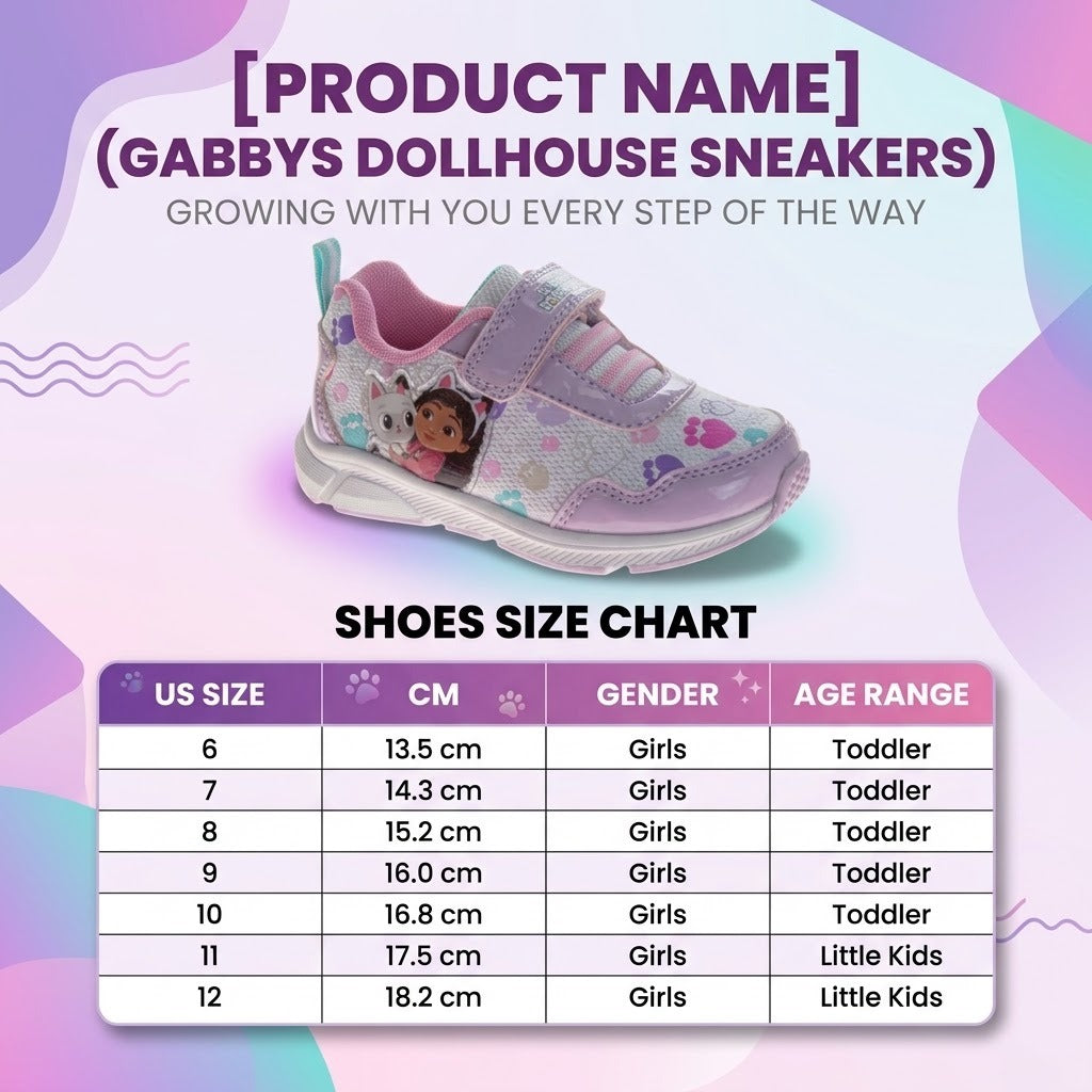 Gabby's Dollhouse Girls' Light-Up Sneakers, Hook and Loop Athletic Running Shoes for School, Play, and Everyday Wear (Toddler/Little Kid)