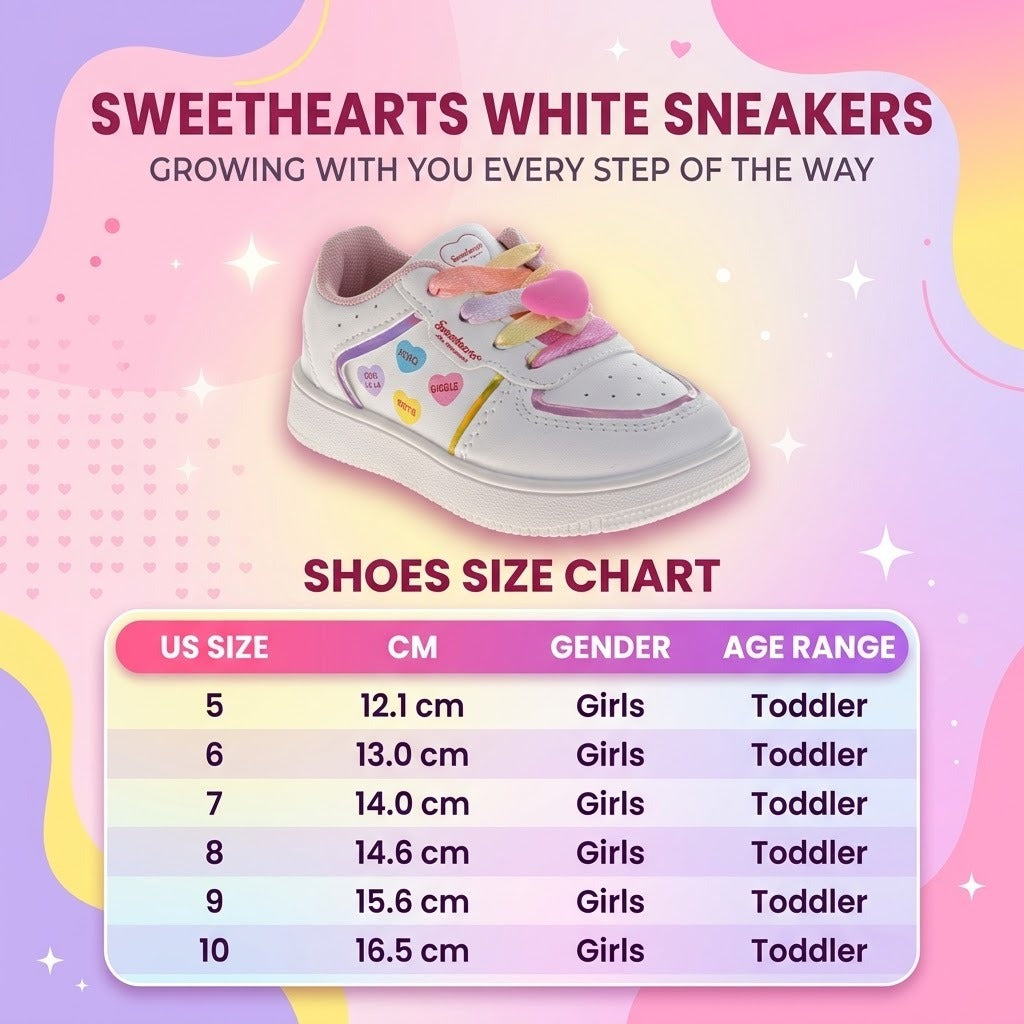 Sweethearts White Sneakers Girls  Rainbow Laces Heart Charms Fashionable Casual Comfort LaceUp Look (Toddler)