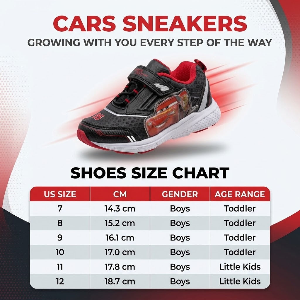 Disney Pixar Cars Sneakers Boys - Two Red Lights Flashing Athletic High-Traction Fast (Toddler Ã¢â‚¬â€œ Little Kid)