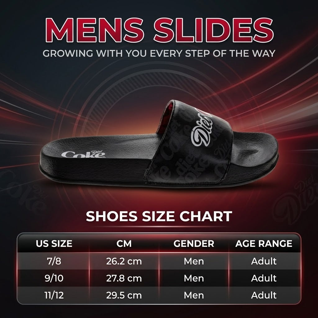 Coca-Cola Coke Men’s Slide Sandals – Black Logo Graphic Slip-On Slides Lightweight Comfort Casual Slides (Adults)