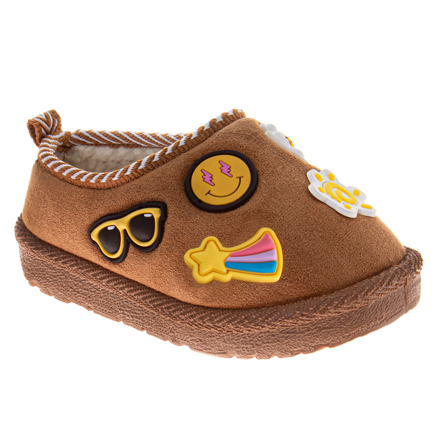 Josmo Kids' Cozy Plush Slip-On House Slippers, Fun Patch Indoor Outdoor Slippers (Toddler)