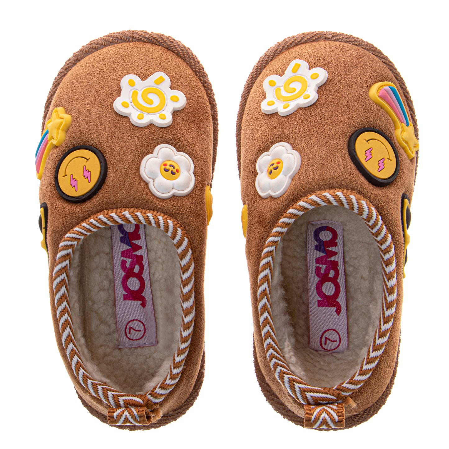 Josmo Kids' Cozy Plush Slip-On House Slippers, Fun Patch Indoor Outdoor Slippers (Toddler)