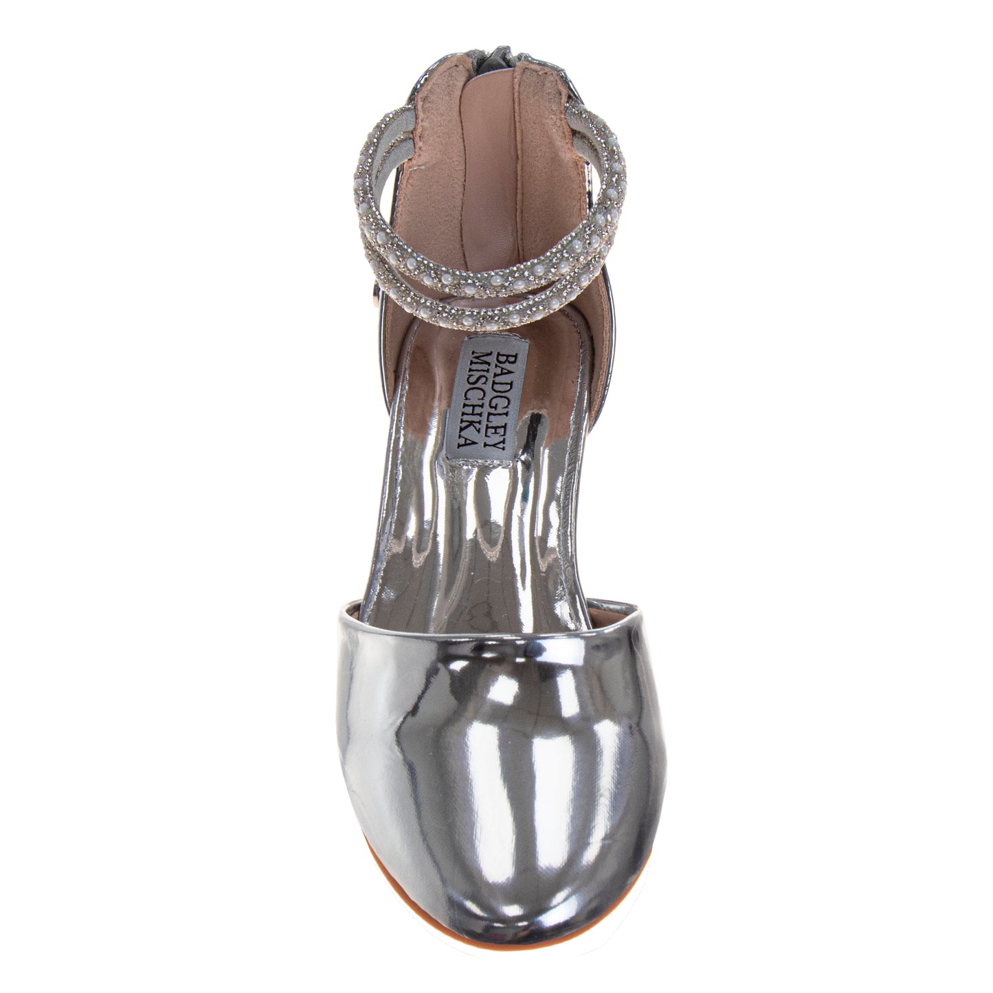 Badgley Mischka Girls Metallic Mary Jane Heel with Pearl & Rhinestone Straps (Little Kidâ€“Big Kid)