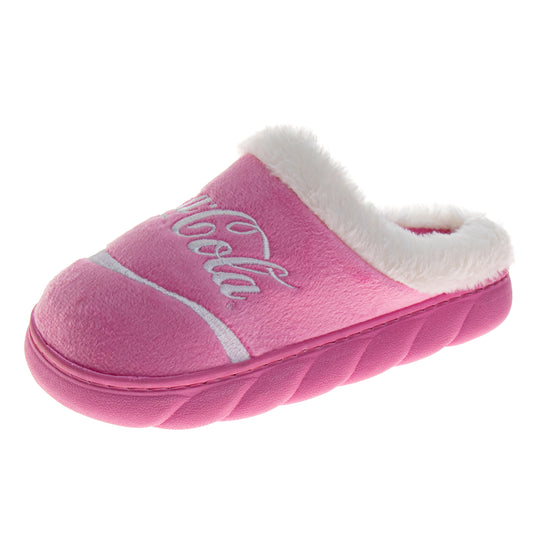 Coca Cola Pink Iconic Script Casual Slippers for Women  Soft Cozy PlushLined Indoor Comfort (Adult)