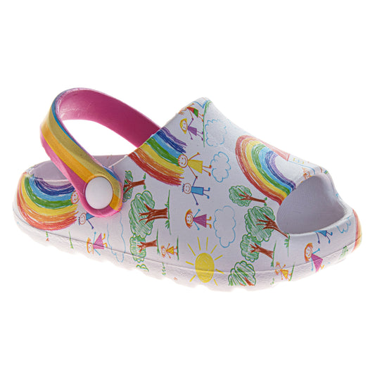 Crayola Kids Rainbow Graphic Clogs with Adjustable Heel Strap Lightweight Slip-On Casual Shoes (Toddler)