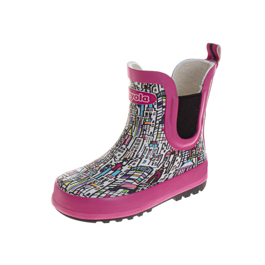 Crayola™ Girls City Print Rain Boots  Waterproof Pull On Rubber Boots with Elastic Side Panels (Toddler/Little Kids)