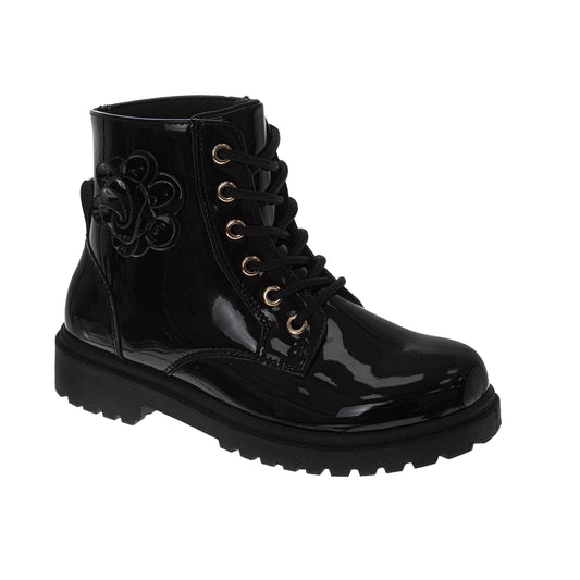 Kensie Girl Patent Combat Boots Ã¢â‚¬â€œ Girls Lace-Up Fashion Ankle Boots with Side Zip (Little Kid/Big Kid)