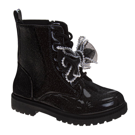 Kensie Girl Patent Combat Boots Ã¢â‚¬â€œ Girls Lace-Up Bow Fashion Ankle Boots with Side Zip (Little Kid/Big Kid)