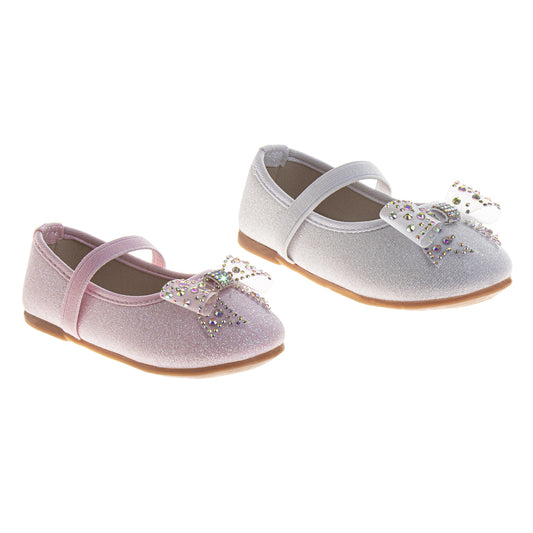 Laura Ashley Mary Jane Flats Ã¢â‚¬â€œ Girls Glitter Dress Shoes with Bow Detail   (Toddler)