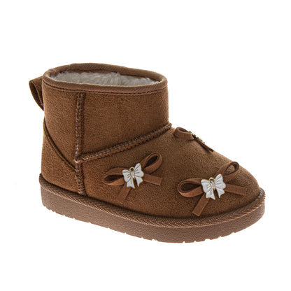 Laura Ashley Cozy Ankle Boots Ã¢â‚¬â€œ Girls Faux Fur Winter Fashion Boots with Bow Detail (Toddler)