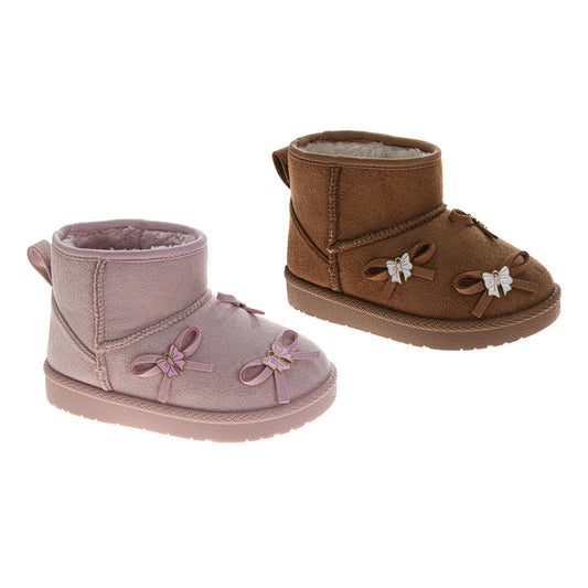 Laura Ashley Cozy Ankle Boots Ã¢â‚¬â€œ Girls Faux Fur Winter Fashion Boots with Bow Detail (Toddler)