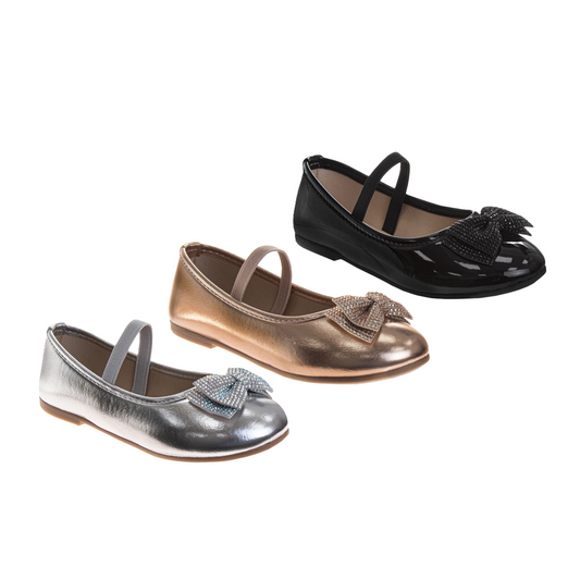 Laura Ashley Mary Jane Flats – Girls Metallic Dress Shoes with Strap Closure (Toddler)