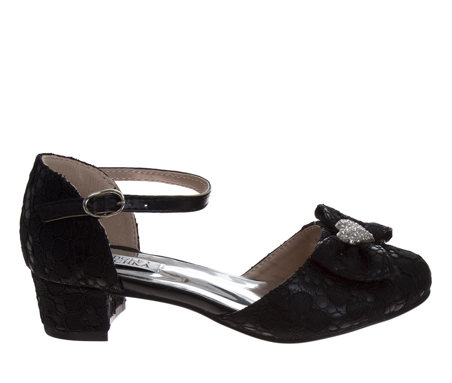 Badgley Mischka Girls’ Glitter Bow Dress Shoes, Ankle Strap Block Heel Shoes (Little Kid/Big Kid)
