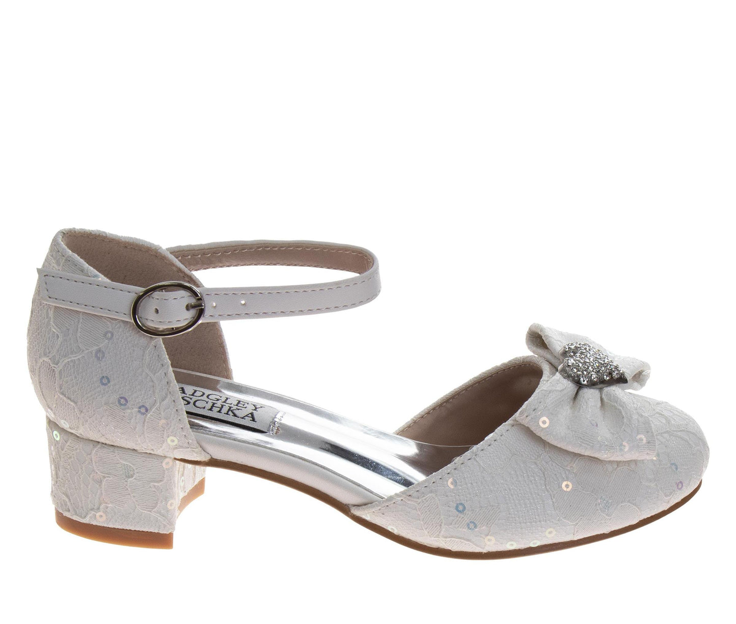 Badgley Mischka Girls’ Glitter Bow Dress Shoes, Ankle Strap Block Heel Shoes (Little Kid/Big Kid)