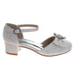 Badgley Mischka Girls’ Glitter Bow Dress Shoes, Ankle Strap Block Heel Shoes (Little Kid/Big Kid)