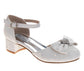 Badgley Mischka Girls’ Glitter Bow Dress Shoes, Ankle Strap Block Heel Shoes (Little Kid/Big Kid)