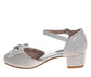 Badgley Mischka Girls’ Glitter Bow Dress Shoes, Ankle Strap Block Heel Shoes (Little Kid/Big Kid)