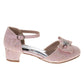 Badgley Mischka Girls’ Glitter Bow Dress Shoes, Ankle Strap Block Heel Shoes (Little Kid/Big Kid)