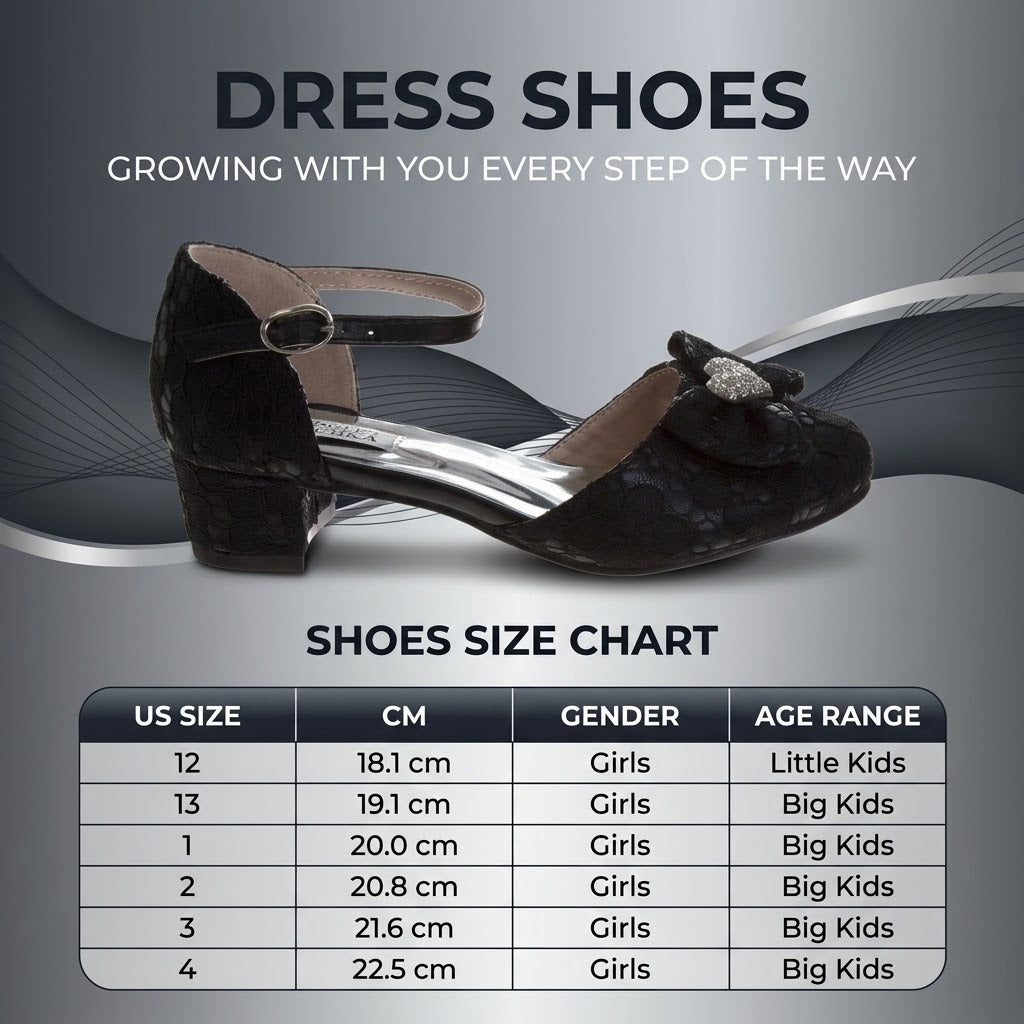Badgley Mischka Girls’ Glitter Bow Dress Shoes, Ankle Strap Block Heel Shoes (Little Kid/Big Kid)