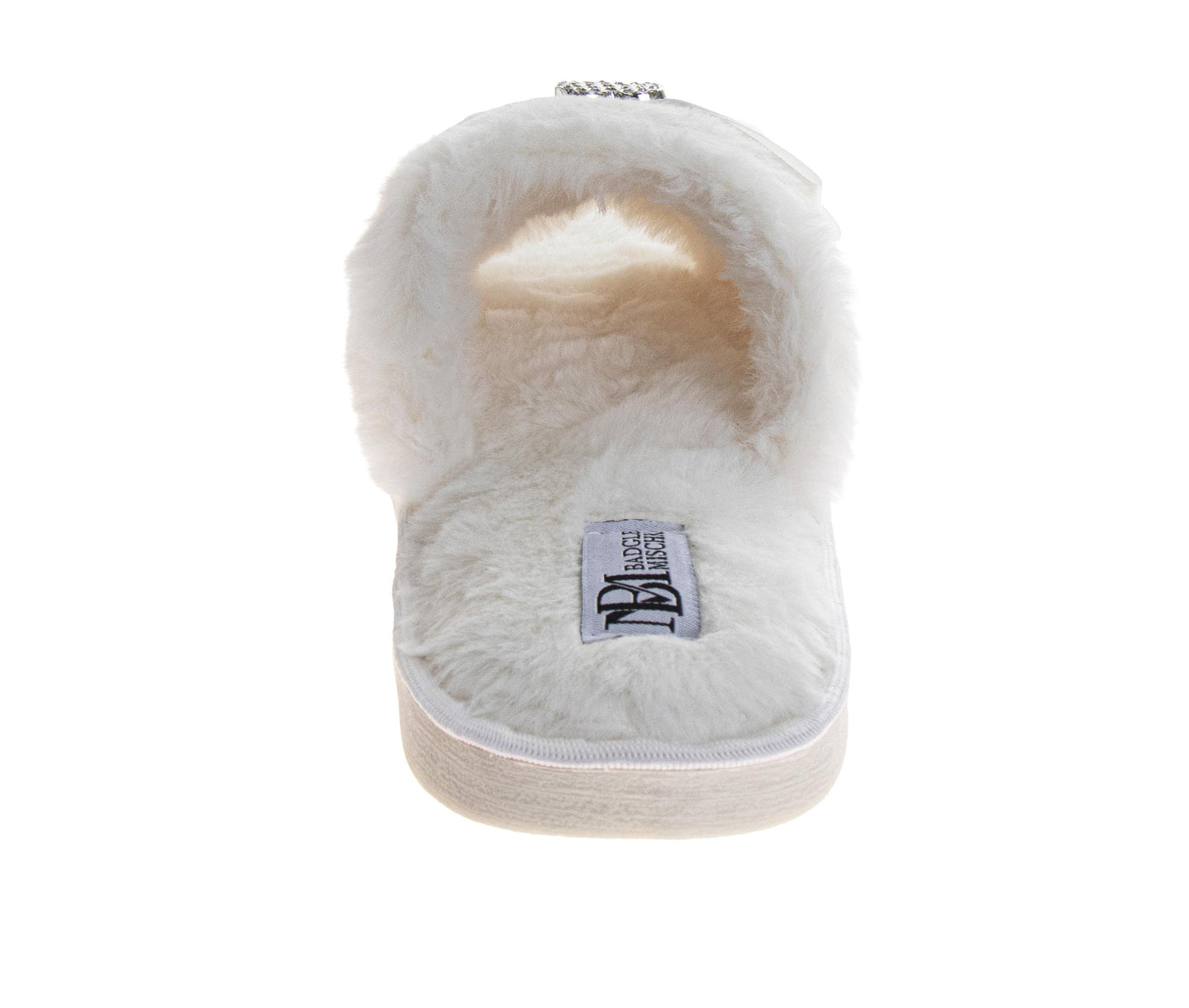Badgley Mischka Women’s Plush Slippers Cozy Faux Fur Open-Toe House Slippers with Bow Detail (Adults)