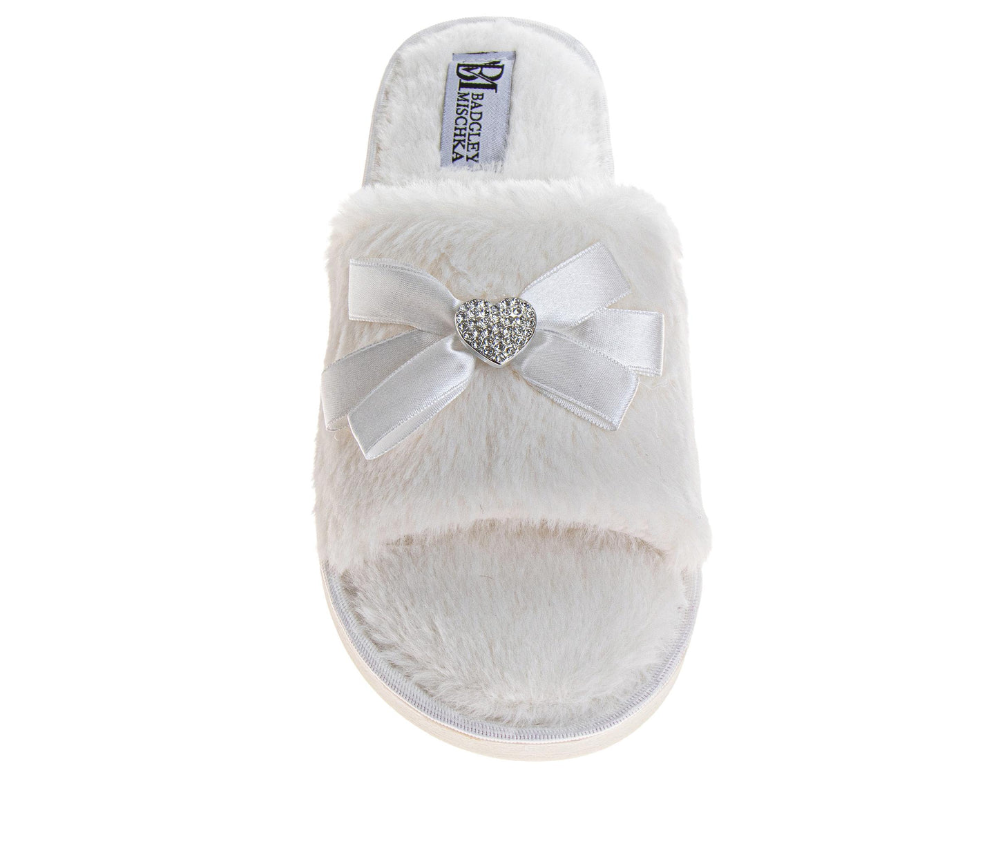 Badgley Mischka Women’s Plush Slippers Cozy Faux Fur Open-Toe House Slippers with Bow Detail (Adults)