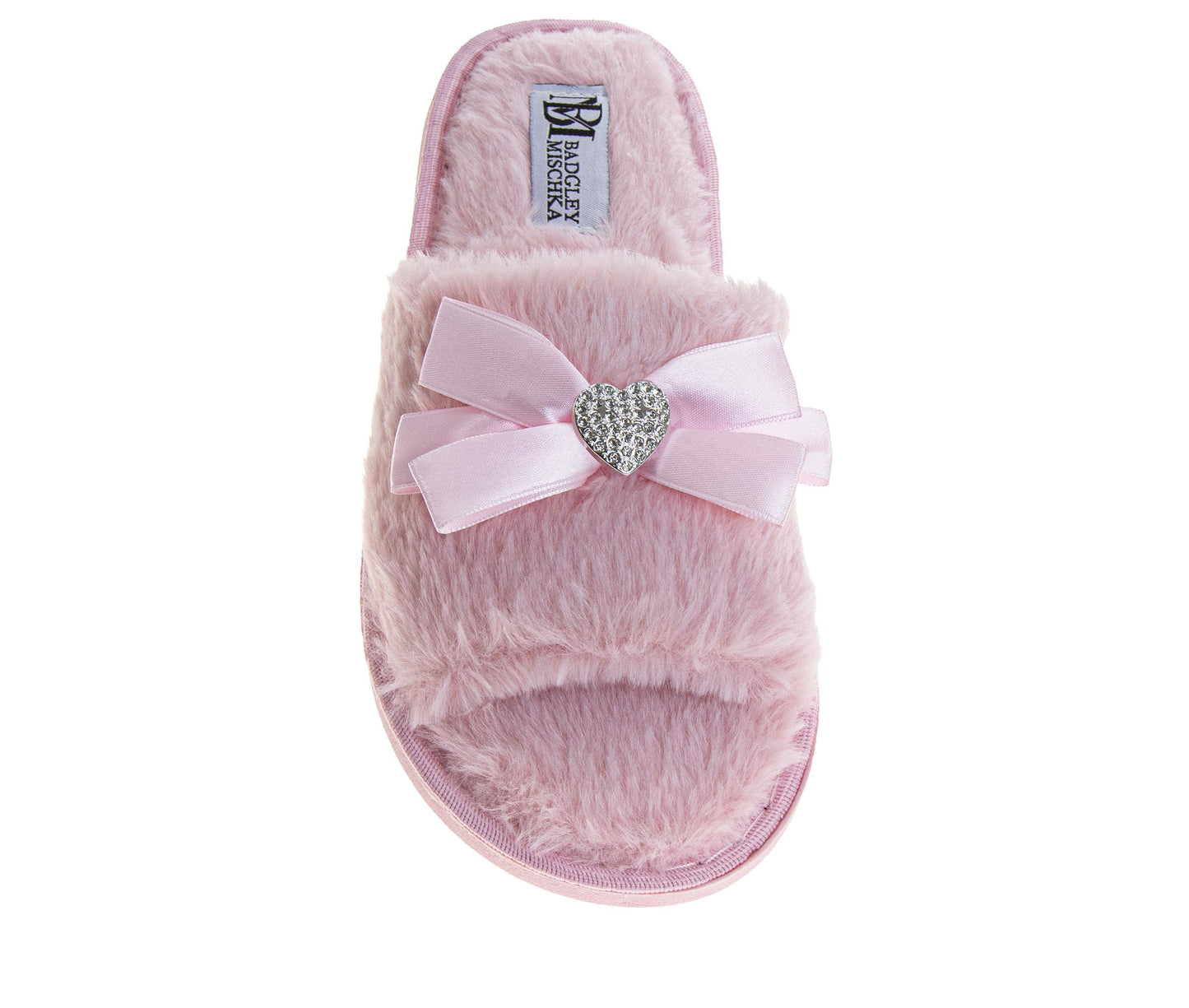 Badgley Mischka Women’s Plush Slippers Cozy Faux Fur Open-Toe House Slippers with Bow Detail (Adults)