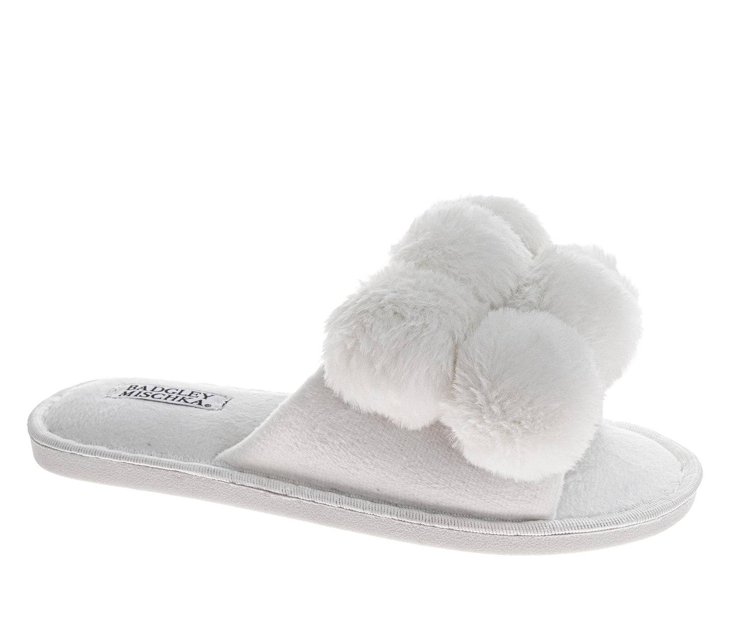 Badgley Mischka Women’s Plush Pom-Pom Slippers  Cozy Open-Toe Slide House Shoes (Adults)