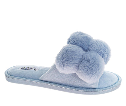 Badgley Mischka Women’s Plush Pom-Pom Slippers  Cozy Open-Toe Slide House Shoes (Adults)