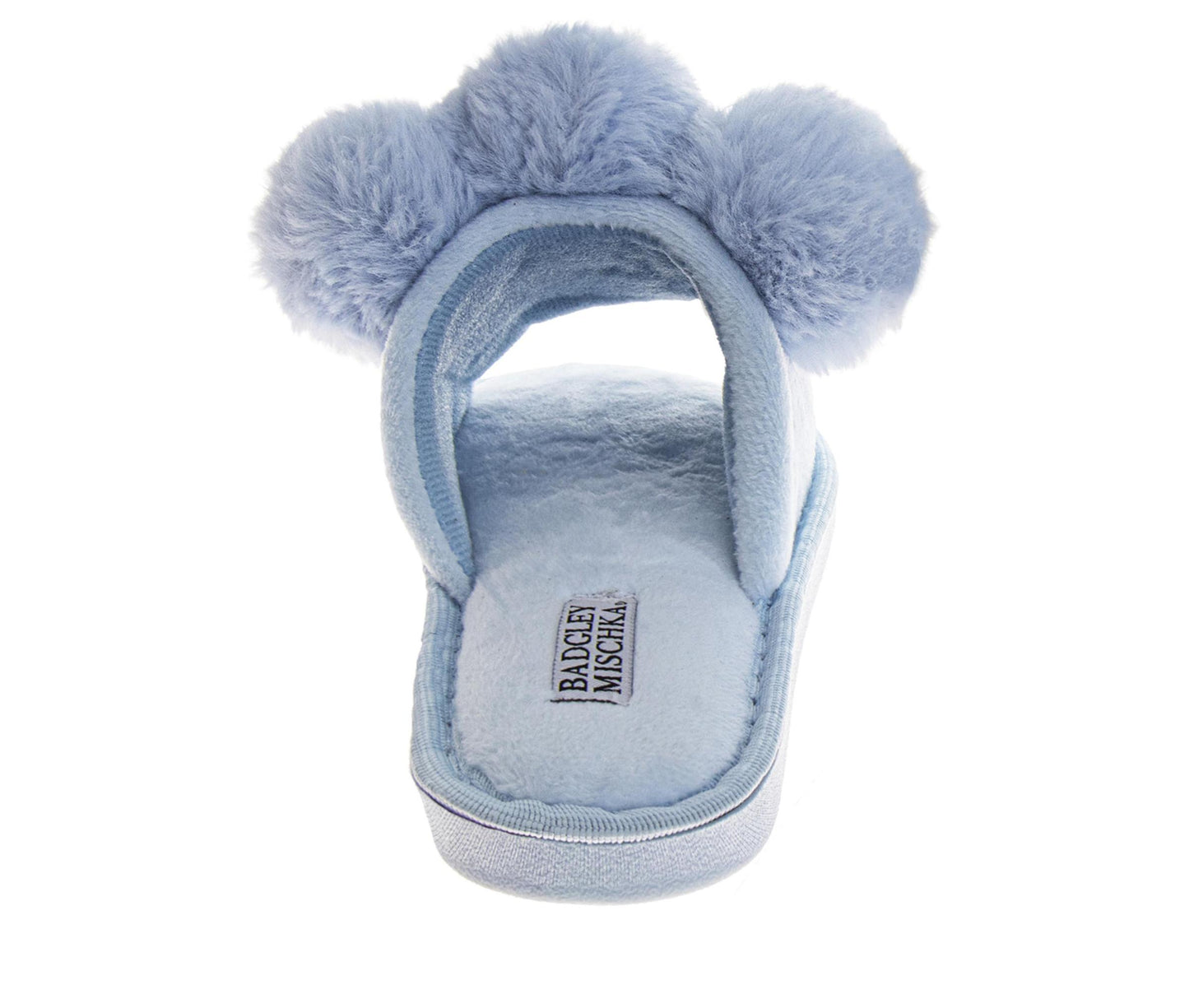 Badgley Mischka Women’s Plush Pom-Pom Slippers  Cozy Open-Toe Slide House Shoes (Adults)
