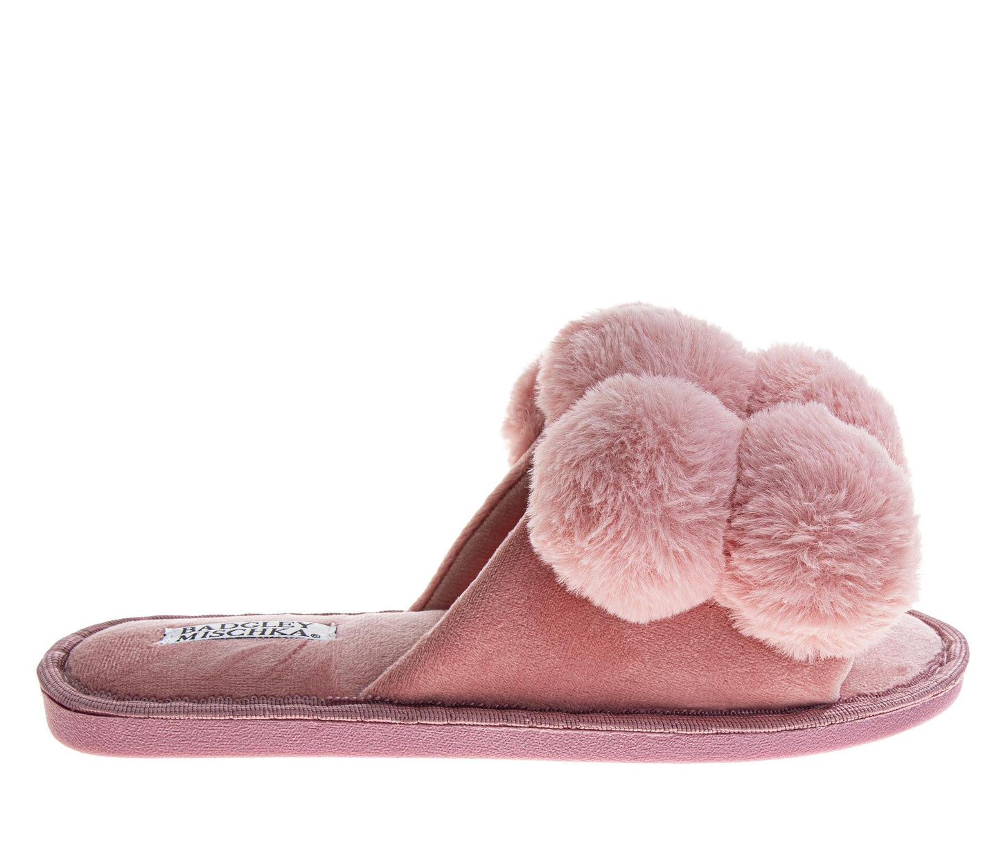 Badgley Mischka Women’s Plush Pom-Pom Slippers  Cozy Open-Toe Slide House Shoes (Adults)