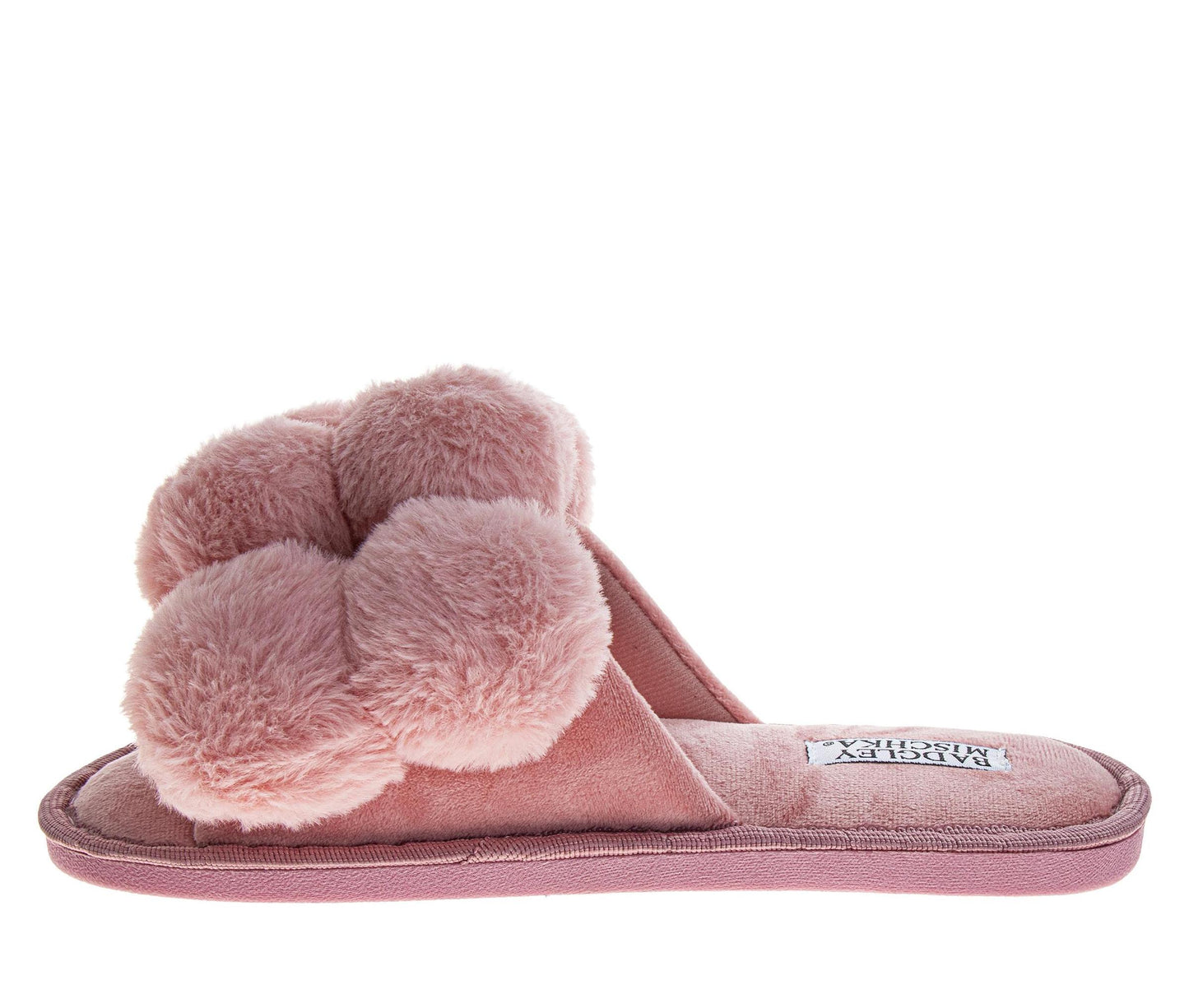 Badgley Mischka Women’s Plush Pom-Pom Slippers  Cozy Open-Toe Slide House Shoes (Adults)