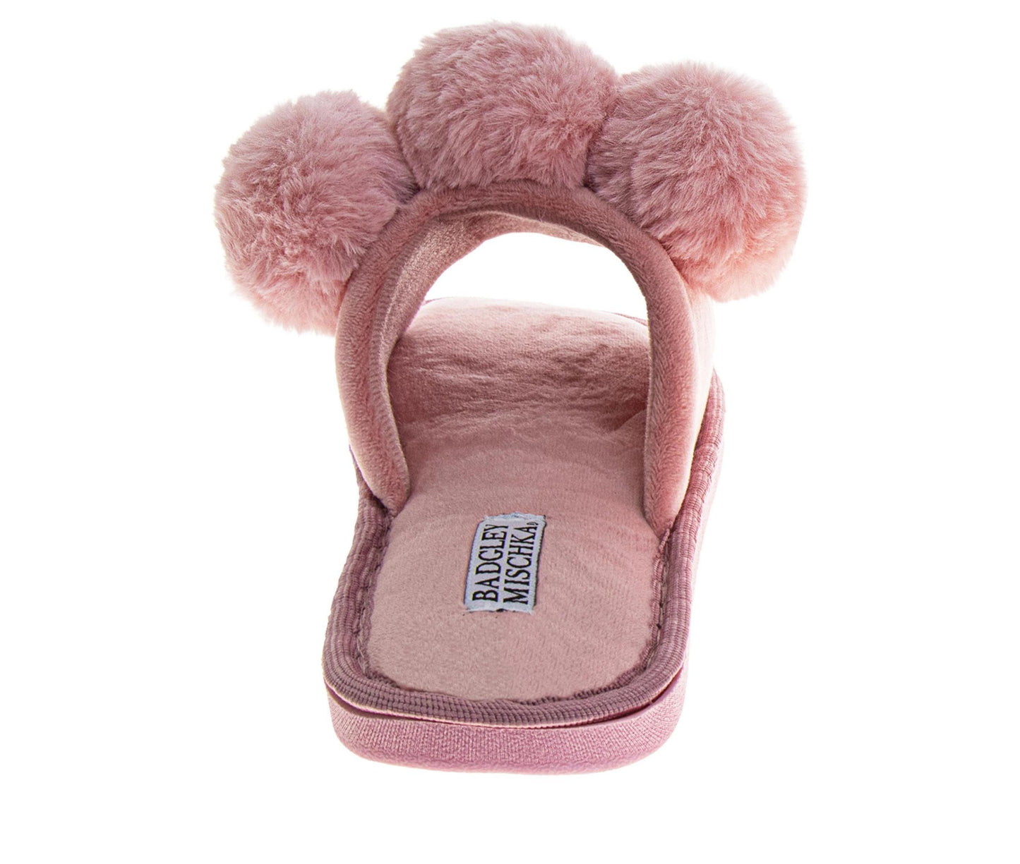 Badgley Mischka Women’s Plush Pom-Pom Slippers  Cozy Open-Toe Slide House Shoes (Adults)