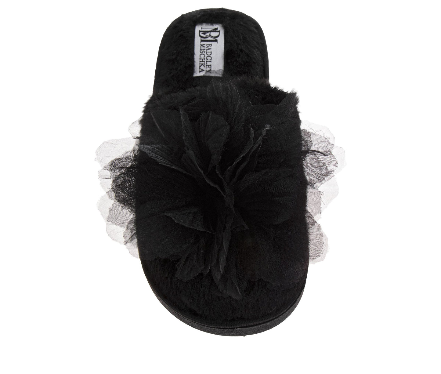 Badgley Mischka Women’s Plush Floral Slippers  Cozy Open-Toe House Slides with 3D Flower Detail (Adults)