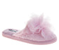 Badgley Mischka Women’s Plush Floral Slippers  Cozy Open-Toe House Slides with 3D Flower Detail (Adults)