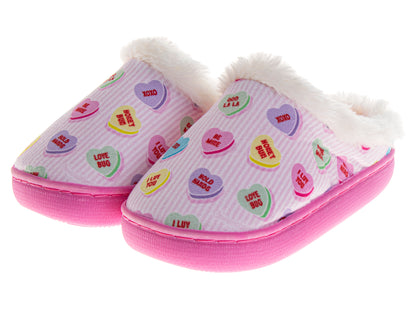 Sweethearts Conversation Hearts Slippers Girls  Cozy Furry Comfort Soft Plush Warm Lined Indoor Wear (Little Kid / Big Kid)