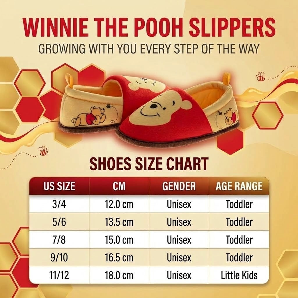 Winnie the Pooh Boys/Girls Slippers  - Pooh Plush Warm Soft Aline Comfy Lightweight House Shoes (5-10 toddler)